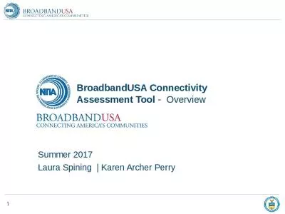 BroadbandUSA Connectivity Assessment Tool -  Overview