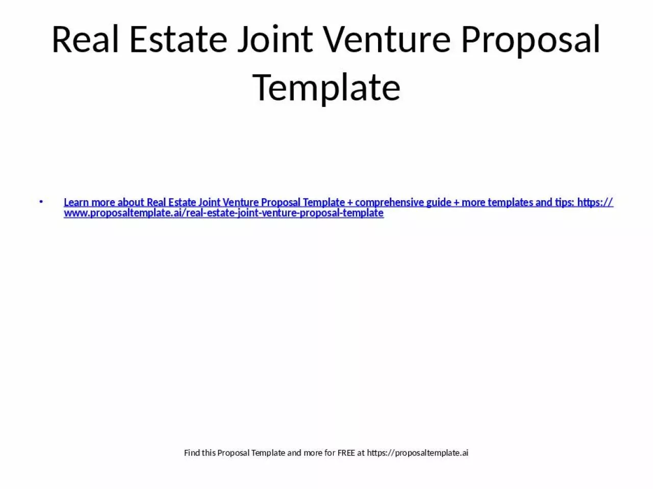 PPT-Real Estate Joint Venture Proposal Template