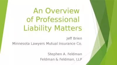 An Overview  of Professional  Liability Matters