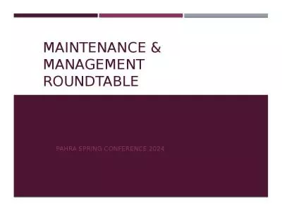 Maintenance & Management Roundtable