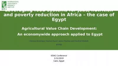 Leveraging food systems for jobs, nutrition and poverty reduction in Africa   the case of Egypt  Agricultural Value Chain Development:   An economywide approach applied to Egypt