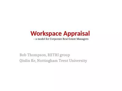 Workspace Appraisal   a model for Corporate Real Estate Managers