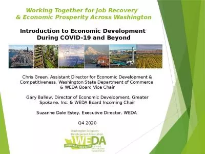 Working Together for Job Recovery   & Economic Prosperity Across Washington Introduction to Economic Development  During COVID-19 and Beyond