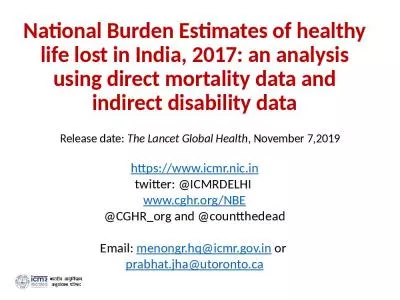 National Burden Estimates of healthy life lost in India, 2017: an analysis using direct mortality data and indirect disability data