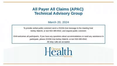 All Payer All Claims (APAC)  Technical Advisory Group