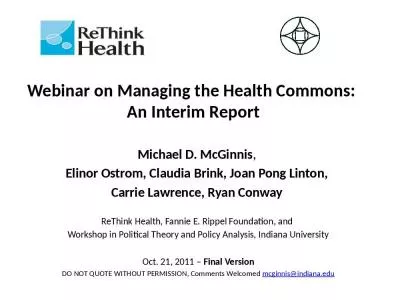 Webinar on Managing the Health Commons:  An Interim Report