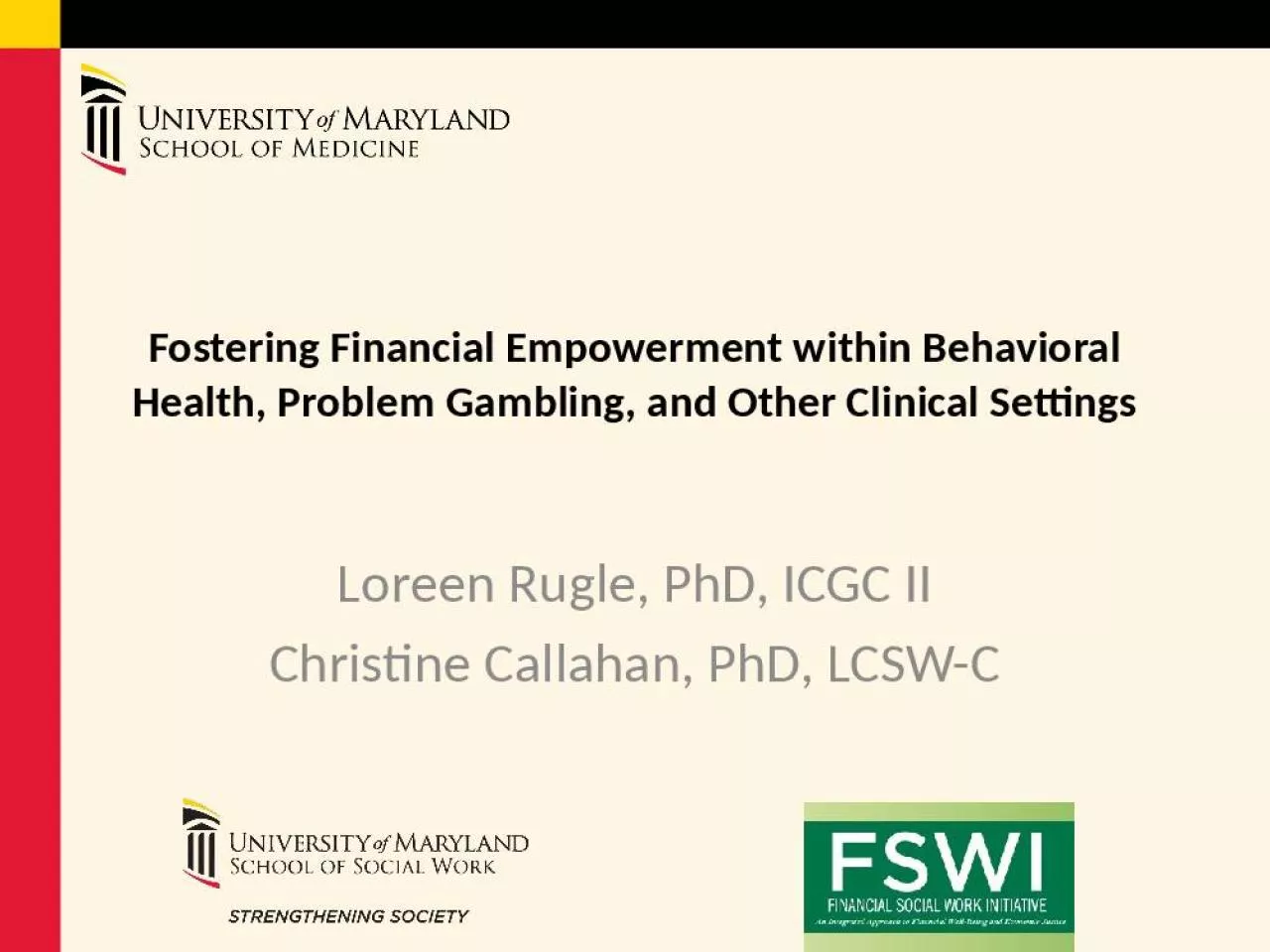 PPT-Fostering Financial Empowerment within Behavioral Health, Problem Gambling, and Other