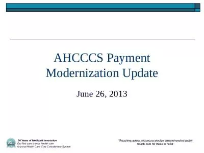 AHCCCS Payment Modernization Update