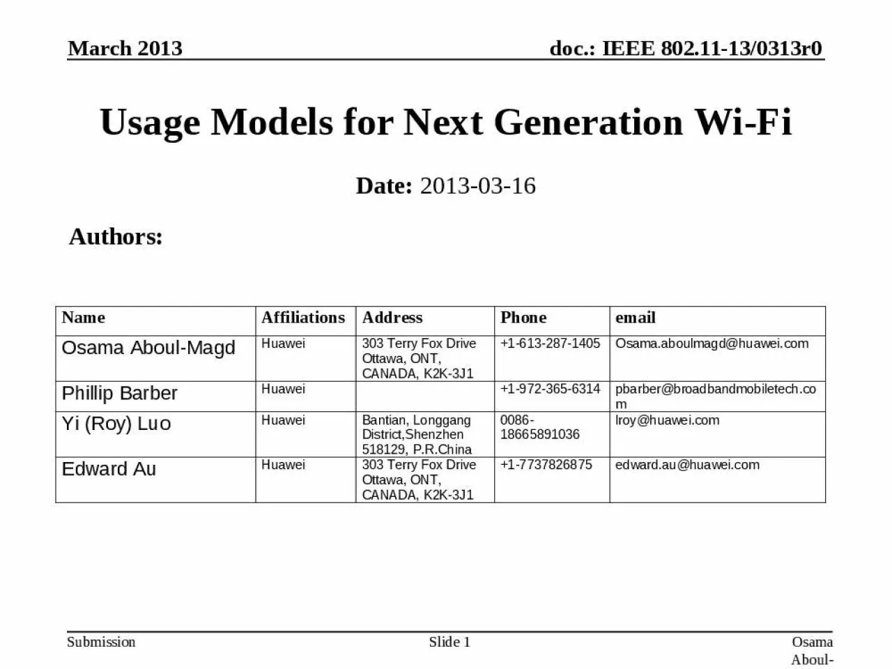 PPT-Usage Models for Next Generation Wi-Fi