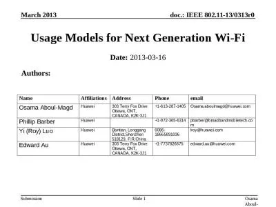 Usage Models for Next Generation Wi-Fi