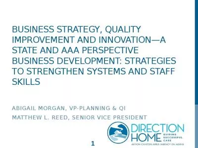 Business Strategy, Quality Improvement and Innovation a State and AAA Perspective Business Development: Strategies to Strengthen Systems and Staff Skills