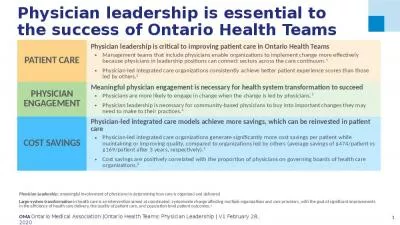 Physician leadership is essential to the success of Ontario Health Teams