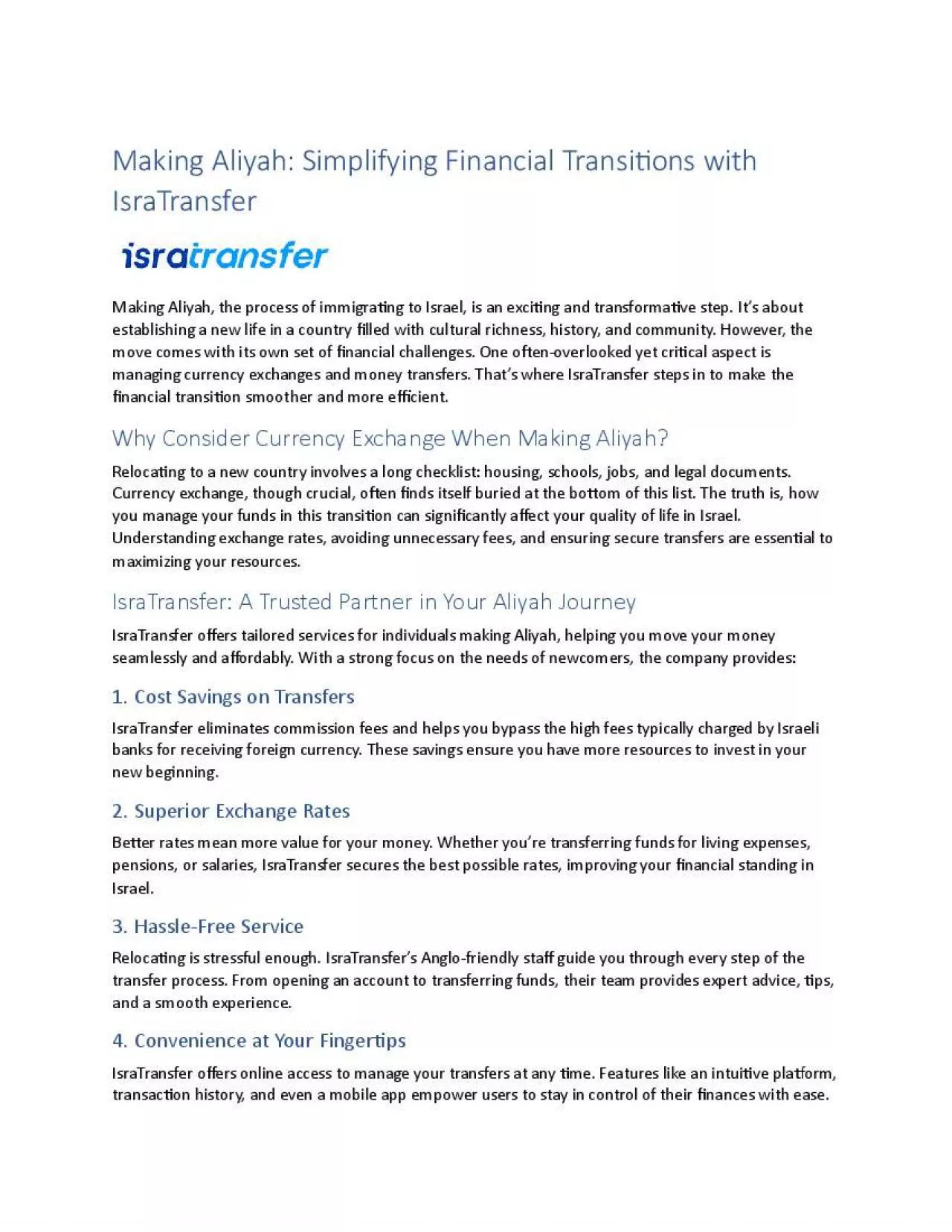 PDF-Making Aliyah: Simplifying Financial Transitions with IsraTransfer