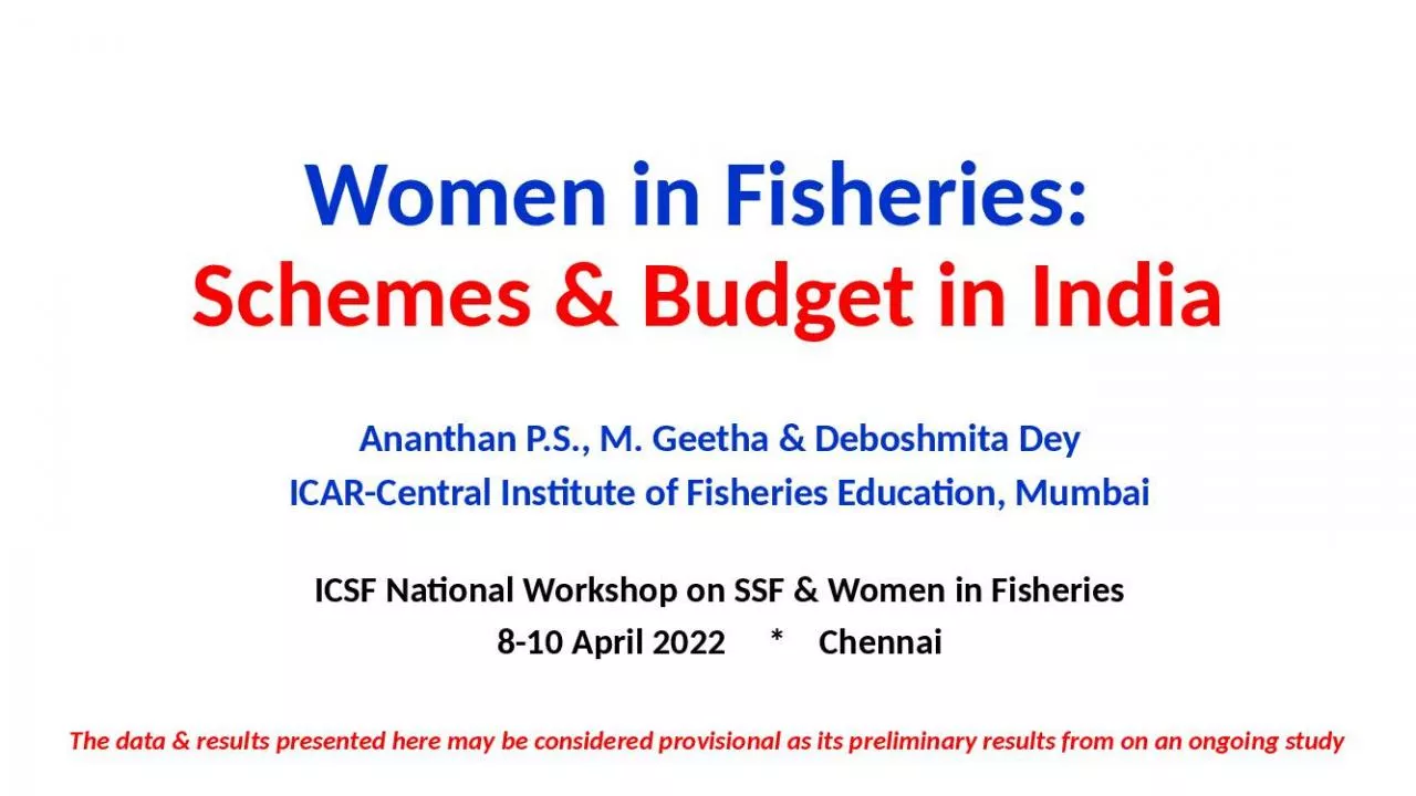 PPT-Women in Fisheries: Schemes & Budget in India