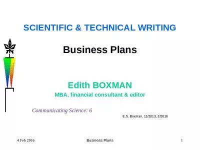 SCIENTIFIC & TECHNICAL WRITING Business Plans