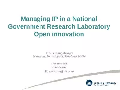 Managing IP in a National Government Research Laboratory Open innovation