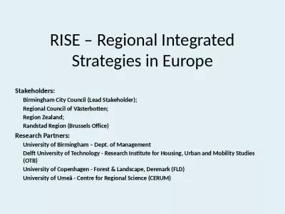 RISE   Regional Integrated Strategies in Europe