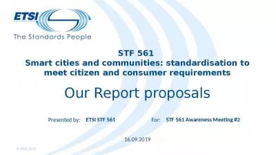 STF 561  Smart cities and communities: standardisation to meet citizen and consumer requirements