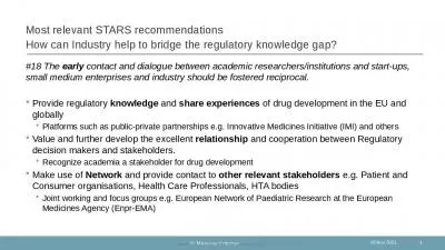 Most relevant STARS recommendations How can Industry help to bridge the regulatory knowledge