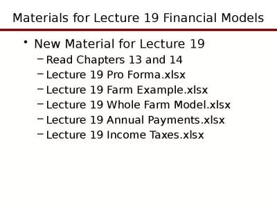 Materials for Lecture 19 Financial Models