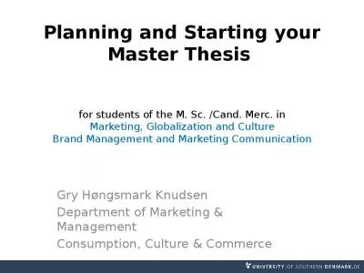 Planning and Starting your Master Thesis  for students of the M. Sc. /Cand. Merc. in Marketing,