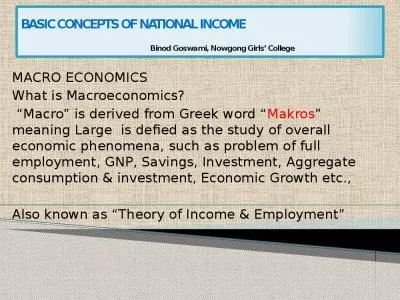 BASIC CONCEPTS OF NATIONAL INCOME                                          Binod Goswami,