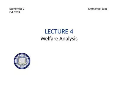 Lecture 4 Welfare Analysis