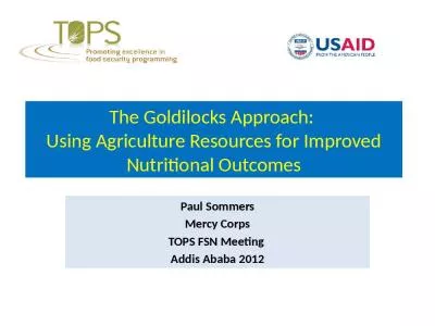 The Goldilocks Approach:  Using Agriculture Resources for Improved Nutritional Outcomes