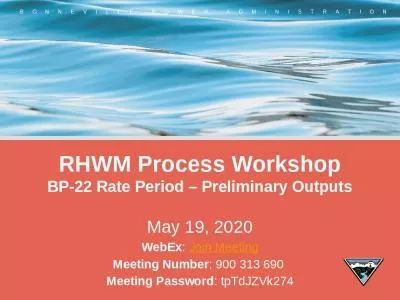 RHWM Process Workshop BP-22 Rate Period   Preliminary Outputs