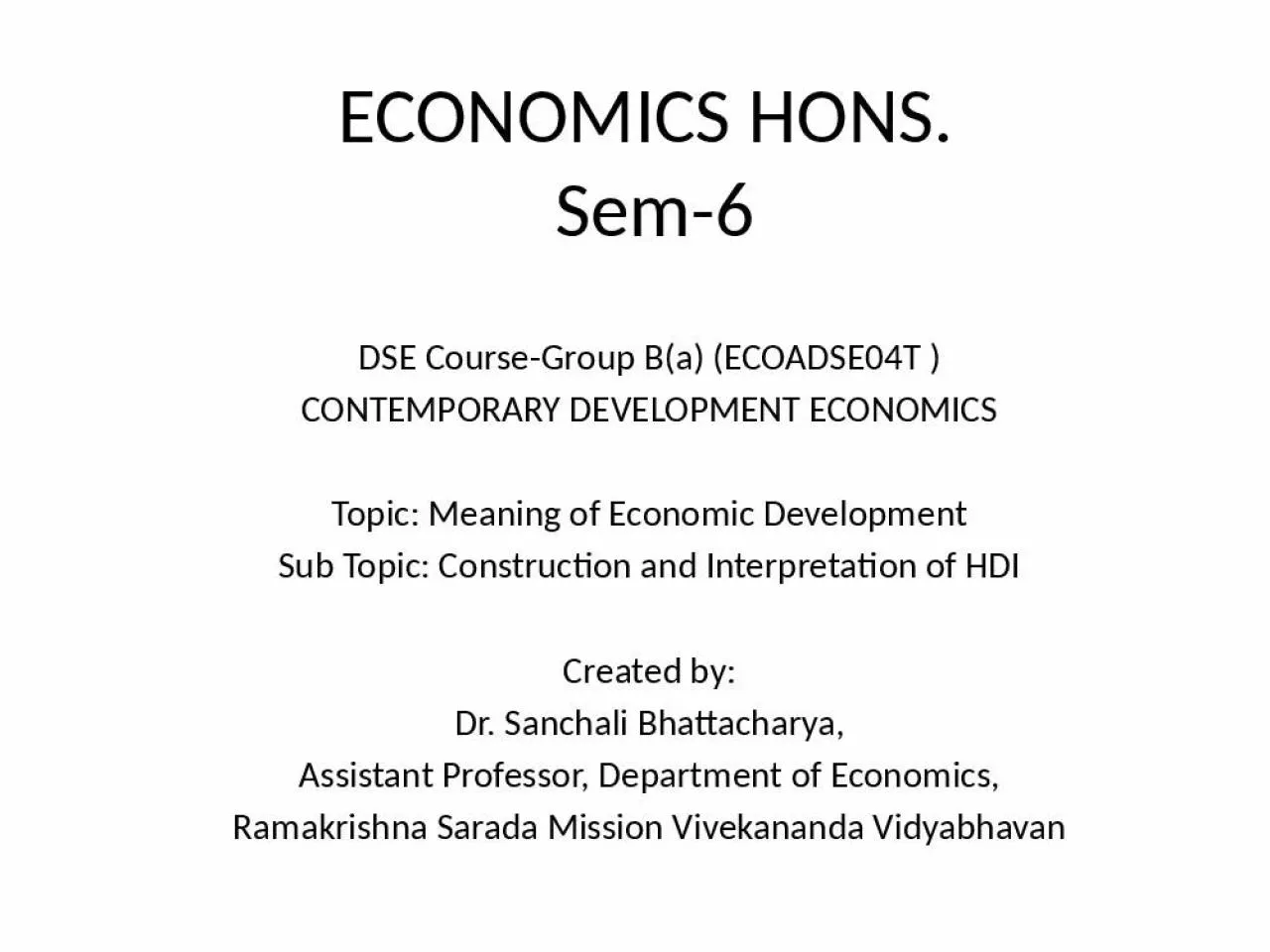 PPT-ECONOMICS HONS. Sem-6