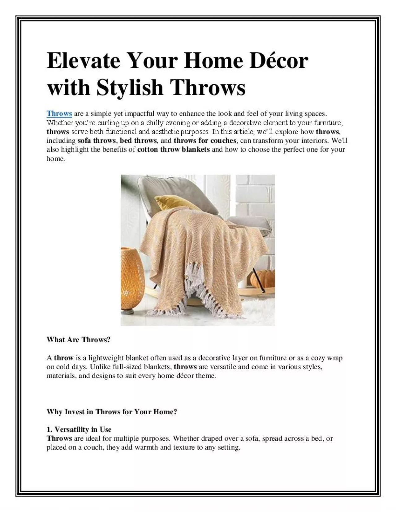 PDF-Premium Throws for Every Home - Shop Bed, Sofa, and Cotton Throw Blankets