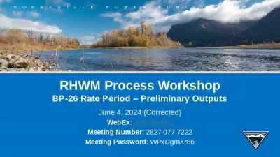 RHWM Process Workshop BP-26 Rate Period   Preliminary Outputs