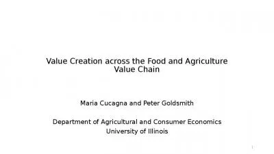 Value Creation across the Food and Agriculture Value Chain