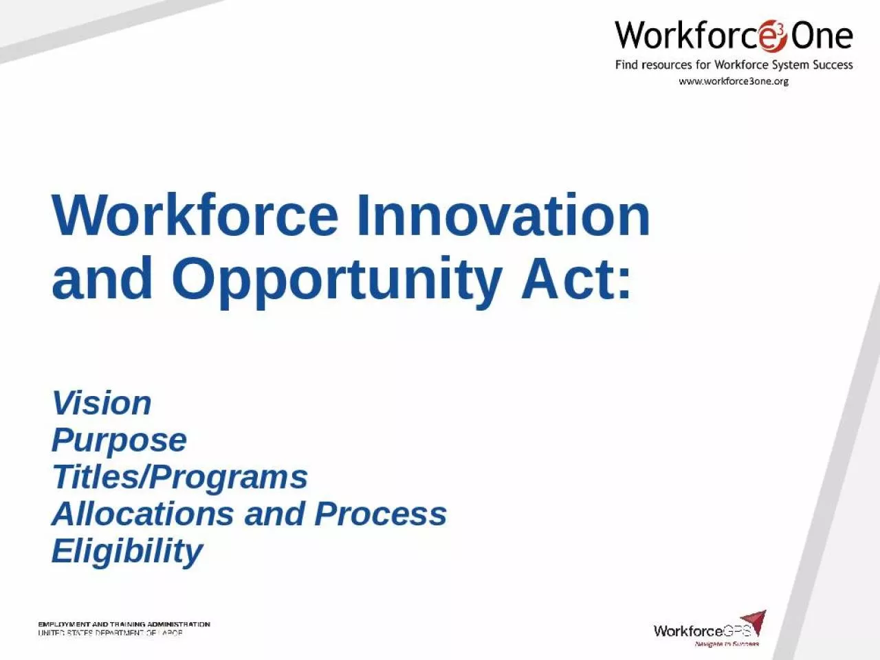 PPT-Workforce Innovation and Opportunity Act: Vision Purpose Titles/Programs Allocations