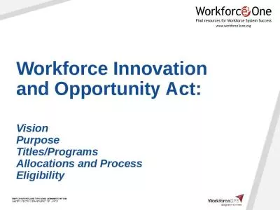 Workforce Innovation  and Opportunity Act: Vision  Purpose Titles/Programs Allocations and Process Eligibility