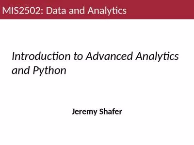 Introduction to Advanced Analytics and Python