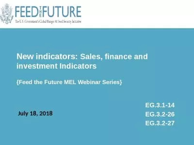 New indicators: Sales, finance and investment Indicators