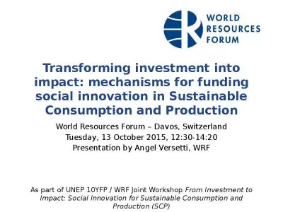 Transforming investment into impact: mechanisms for funding social innovation in Sustainable Consumption and Production