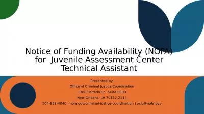 Notice of Funding Availability (NOFA) for  Juvenile Assessment Center Technical Assistant