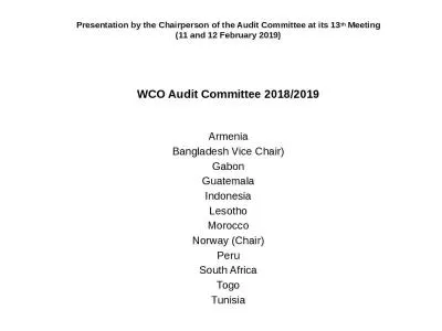 Presentation by the Chairperson of the Audit Committee at its 13th Meeting (11 and 12 February 2019)