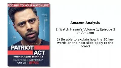 Amazon Analysis 1) Watch Hasan s Volume 1, Episode 3 on Amazon 2) Be able to explain how