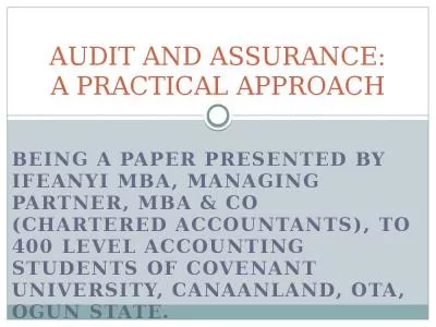 AUDIT AND ASSURANCE: A PRACTICAL APPROACH