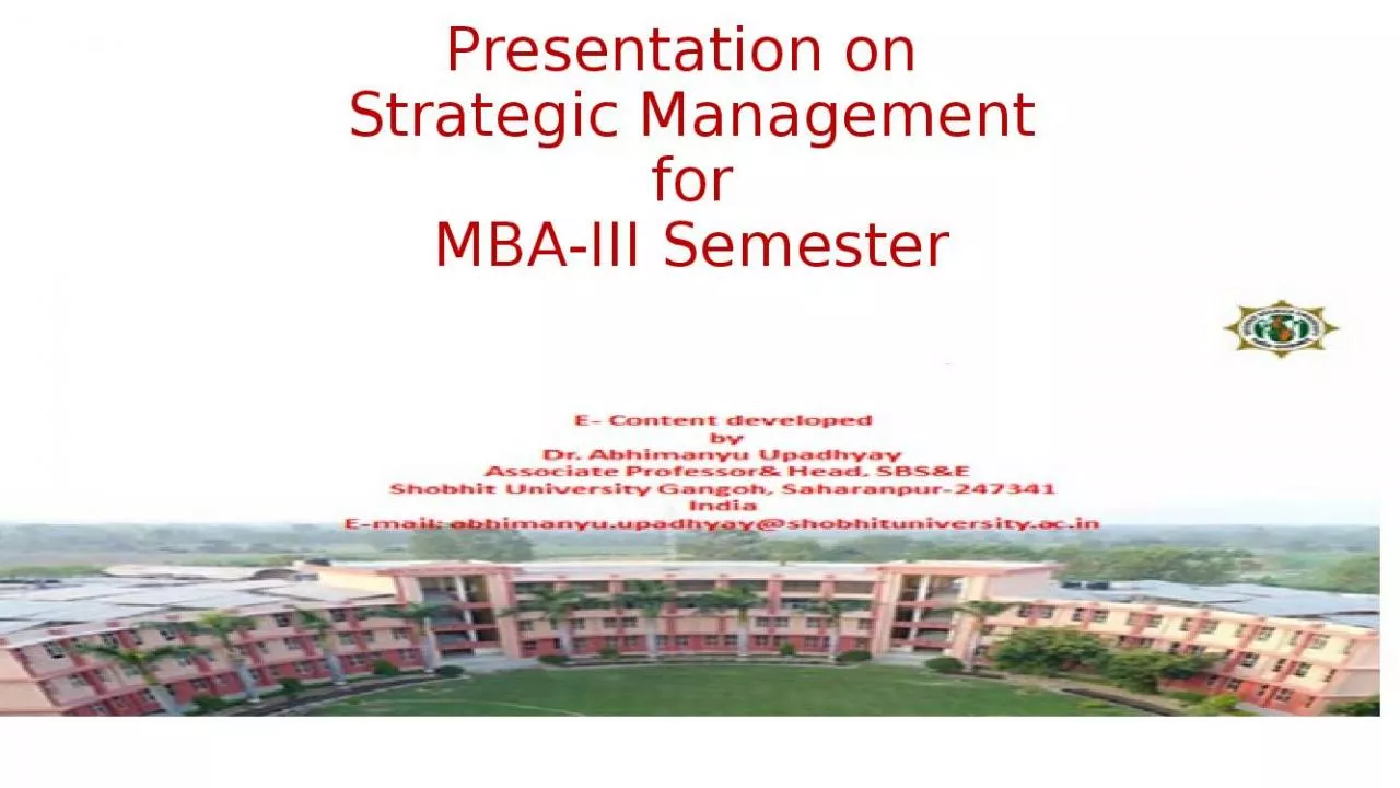 PPT-Presentation on Strategic Management for MBA-III Semester