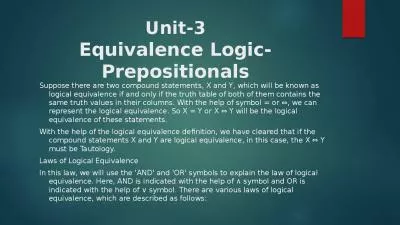 Unit-3 Equivalence Logic-Prepositionals