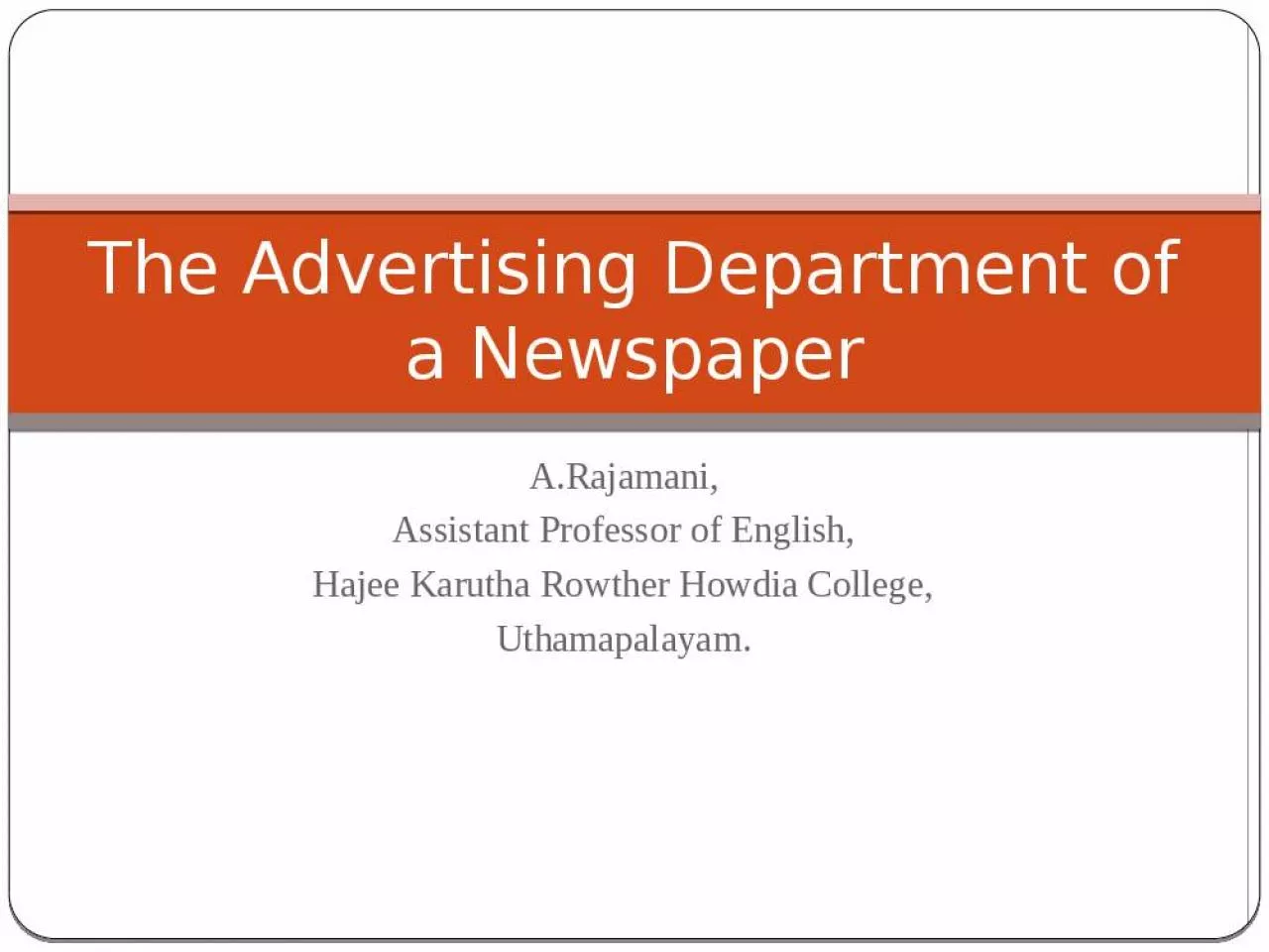 PPT-The Advertising Department of a Newspaper