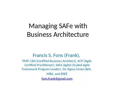 Managing SAFe with Business Architecture