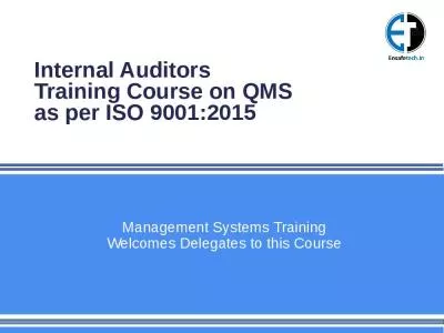 Internal Auditors Training Course on QMS as per ISO 9001:2015