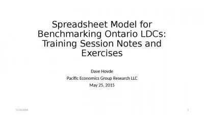 Spreadsheet Model for Benchmarking Ontario LDCs: Training Session Notes and Exercises