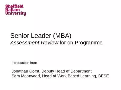 Senior Leader (MBA) Assessment Review for on Programme