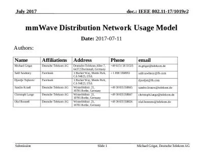 mmWave Distribution Network Usage Model